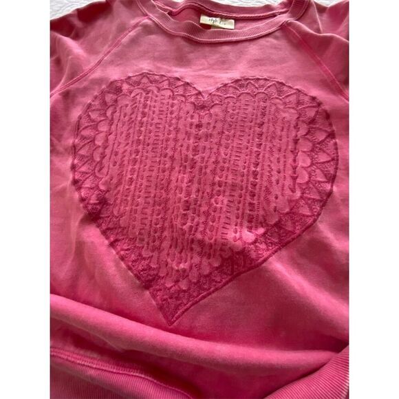 Style & Co. Sweatshirt Pink Heart Embroidered  Long Sleeve Fall Size XS - Picture 7 of 10